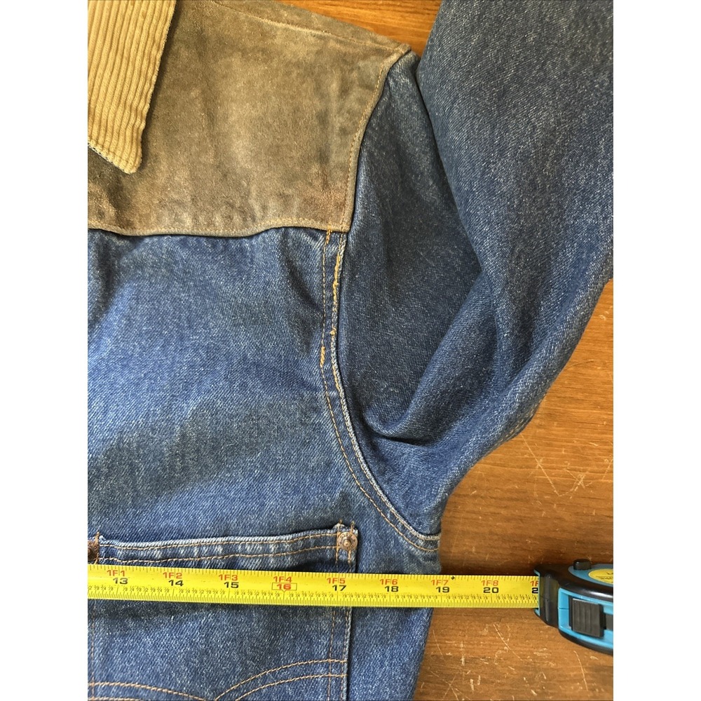 Vtg Ralph‎ Lauren Dungarees Denim Jacket M Cropped Corduroy Leather Accents - Picture 10 of 12